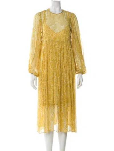 Pre-owned Zimmermann Crew Neck Midi Length Dress In Yellow