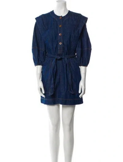 Pre-owned Zimmermann Crew Neck Mini Dress In Blue