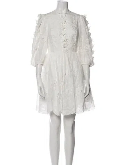 Pre-owned Zimmermann Crew Neck Mini Dress In White