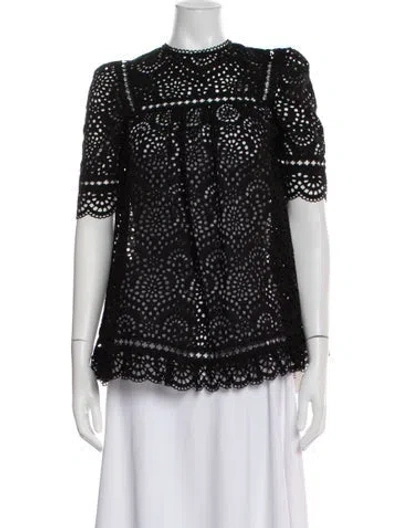 Pre-owned Zimmermann Crew Neck Short Sleeve Blouse In Black
