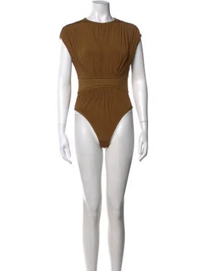 Pre-owned Zimmermann Crew Neck Short Sleeve Bodysuit In Brown