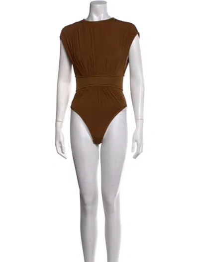Pre-owned Zimmermann Crew Neck Short Sleeve Bodysuit In Brown