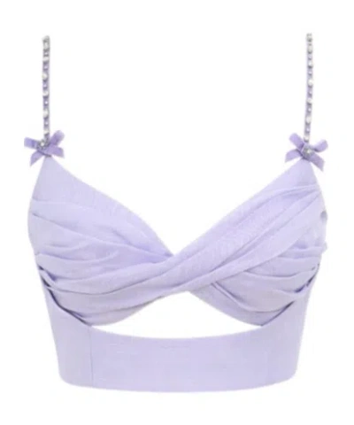 Zimmermann Crush Twisted Linen-silk Crop Top In Purple