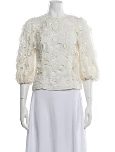 Pre-owned Zimmermann Crochet Floral Print Blouse W/ Tags In White