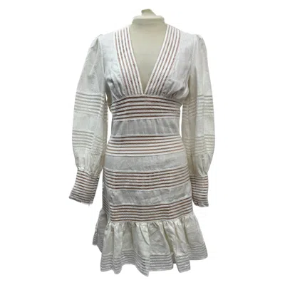 Zimmermann Crochet Trimmed Mini Dress In White Linen In Gray