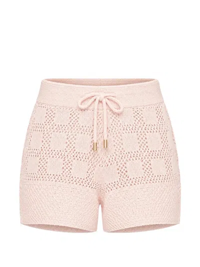 Zimmermann Crochet-knit Drawstring Mini Shorts In Pink
