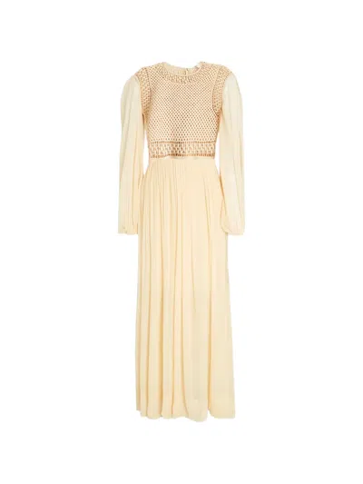 Zimmermann Crochet-paneled Georgette Maxi Sdress In Neutral