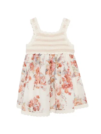 Zimmermann Kids' Crochet-top Floral-print Dress In Multi
