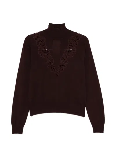 Zimmermann Crochet-trim High-neck Sweater In Red