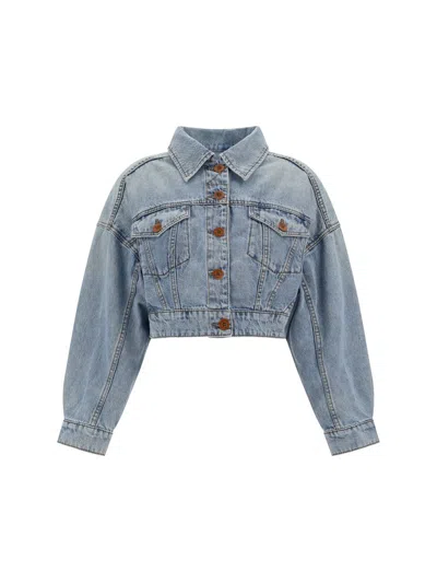 Zimmermann Raie Cropped Denim Jacket In Multicolor