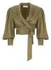 Zimmermann Zimmerman Pleated Washed Wrap Blouse In Beige Silk In Green