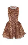 Zimmermann Crush Crystal-embellished Paneled Leopard-print Linen And Silk-blend Mini Dress In Multi