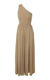 Zimmermann Crush Asymmetric Metallic Crepe Maxi Dress In Gold