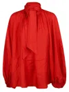 Zimmermann Silk Crush Pussybow Blouse In Red Red