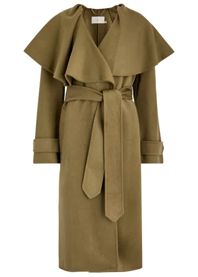 Zimmermann Crush Belted Cape-effect Wool-blend Coat In Olive