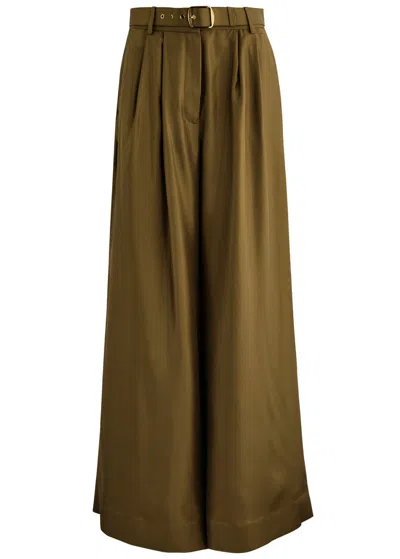 ZIMMERMANN ZIMMERMANN CRUSH BELTED FLARED-LEG SILK TROUSERS