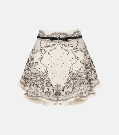 Zimmermann Womens Crush Floral-pattern Belted Frilled Linen Shorts Ivory Locket In White