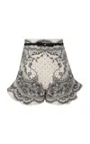 Zimmermann Crush Flat Front Frill Shorts Ivory Locket In Print