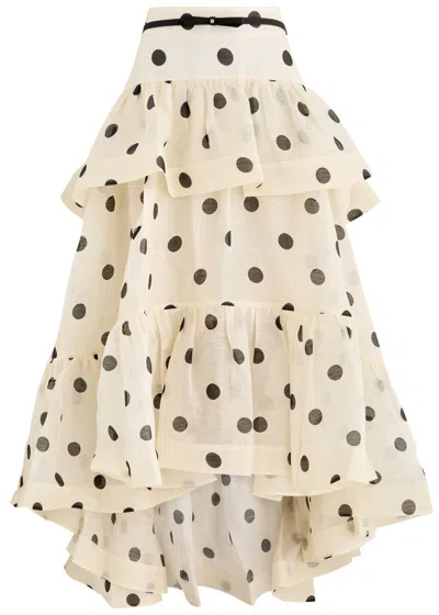 ZIMMERMANN ZIMMERMANN CRUSH BELTED POLKA DOT LINEN-BLEND MIDI SKIRT