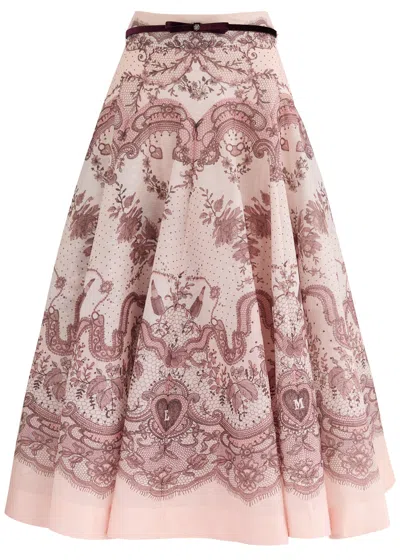 ZIMMERMANN ZIMMERMANN CRUSH BELTED PRINTED LINEN-BLEND MIDI SKIRT