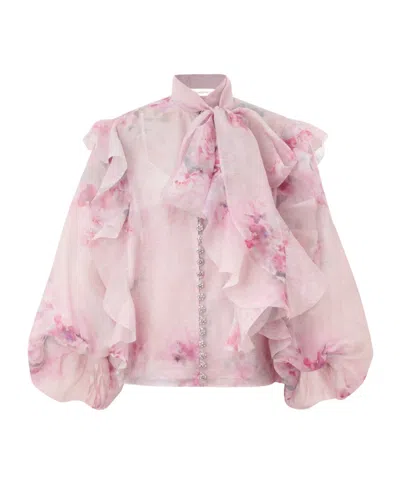 Zimmermann Blouse With Cruch Ruffles In Pink