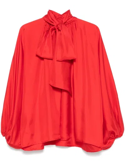 Zimmermann Silk Crush Pussybow Blouse In Red