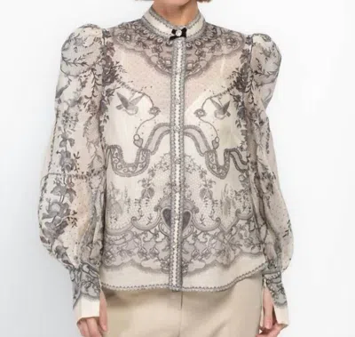 ZIMMERMANN CRUSH BODY BLOUSON SLEEVES BLOUSE IN IVORY/BLACK