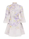 Zimmermann Floral Pattern Dress With High Neckline And Puffed Sleeves In Lillac Floral