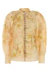 Zimmermann Crush Floral-print Linen-blend Blouse In Yellow/neutrals