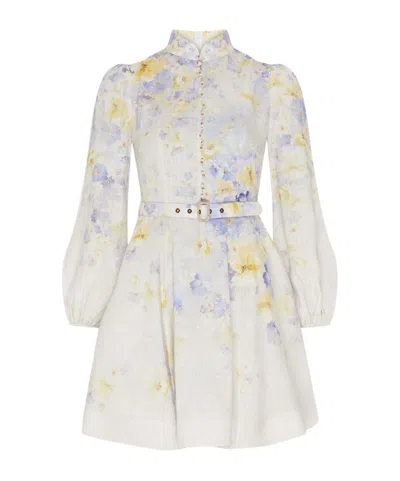 Zimmermann Crush Buttoned Mini Dress In Multi