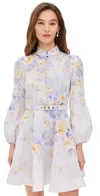 Zimmermann Floral Pattern Dress With High Neckline And Puffed Sleeves In Lilac Floral