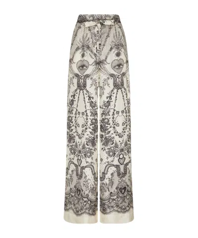 Zimmermann Wide Crush Trousers In Silk In Gray