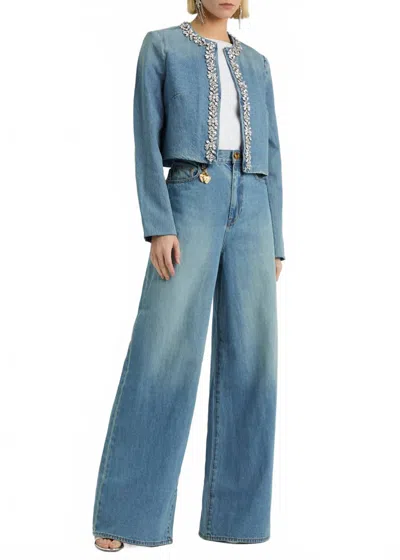 Zimmermann Crush Crystal Embellished Denim Jacket In Blue Moon