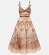 Zimmermann Crush Twist Front Midi Dress In Peach Lace Print