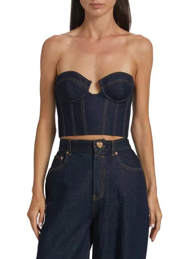 Zimmermann Crush Denim Corset Top In Night Sky In Blue
