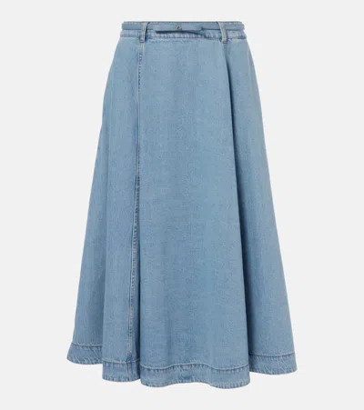 Zimmermann Crush Denim Full Flared Midi Skirt In Blue
