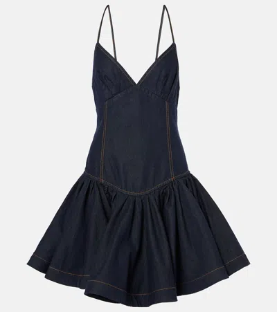 Zimmermann Crush Gathered Denim Mini Dress In Nhtsky Night Sky