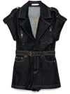 Zimmermann Crush Belted Denim Playsuit In Blue