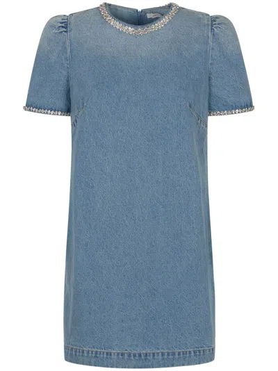 Zimmermann Crush Embellished Denim Mini Dress In Blue