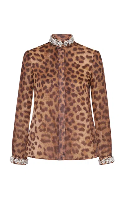 Zimmermann Crush Embellished Shirt In Leopard In Brown