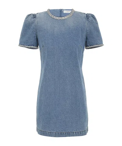 Zimmermann Crush Embellished Denim Mini Dress In Blue