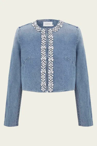 ZIMMERMANN CRUSH EMBELLISHED DENIM JACKET IN BLUE MOON