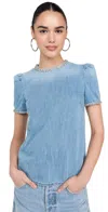 Zimmermann Crush Crystal-embellished Gathered Denim Top In Blue Moon