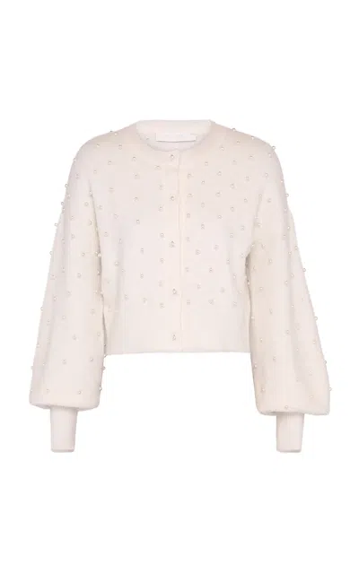 Zimmermann Crush Embellished Knit Alpaca Cardigan In White