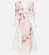 Zimmermann Flower Printed Crush Midi Dress In Linen In Red