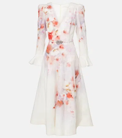 Zimmermann Womens Crush Floral-print Linen Midi Dress Scarlet Floral Xl In Red