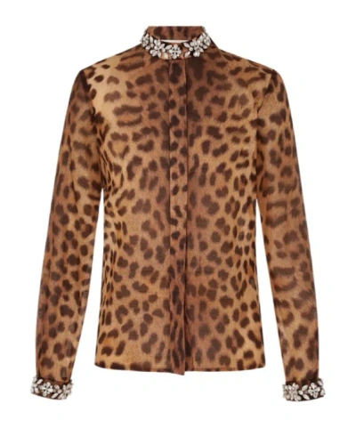 Zimmermann Crush Embellished Shirt In Leopard In Brown