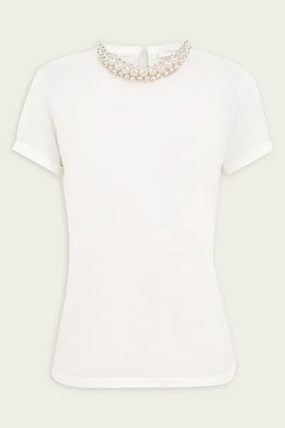 Zimmermann Crush Embellished Tee In Ivory In 白色