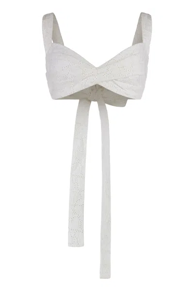 Zimmermann Crush Embroidered Linen Top In Gray