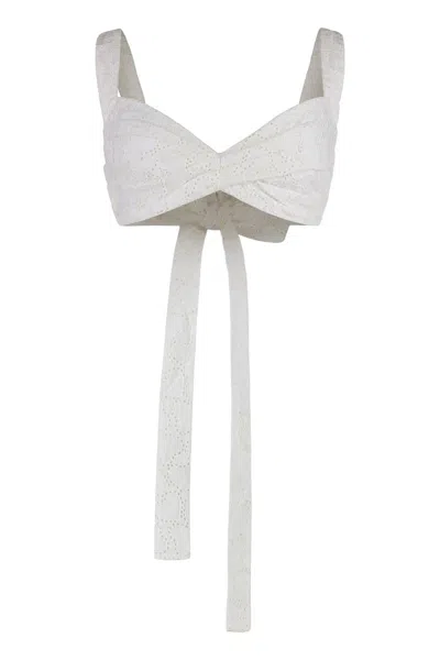 Zimmermann Crush Embroidered Linen Top In White
